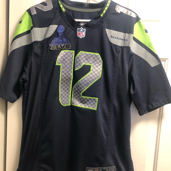 Nike On Field Seattle Seahawks Fan #12 Men’s Navy Blue Jersey Size Medium - Picture 6 of 14
